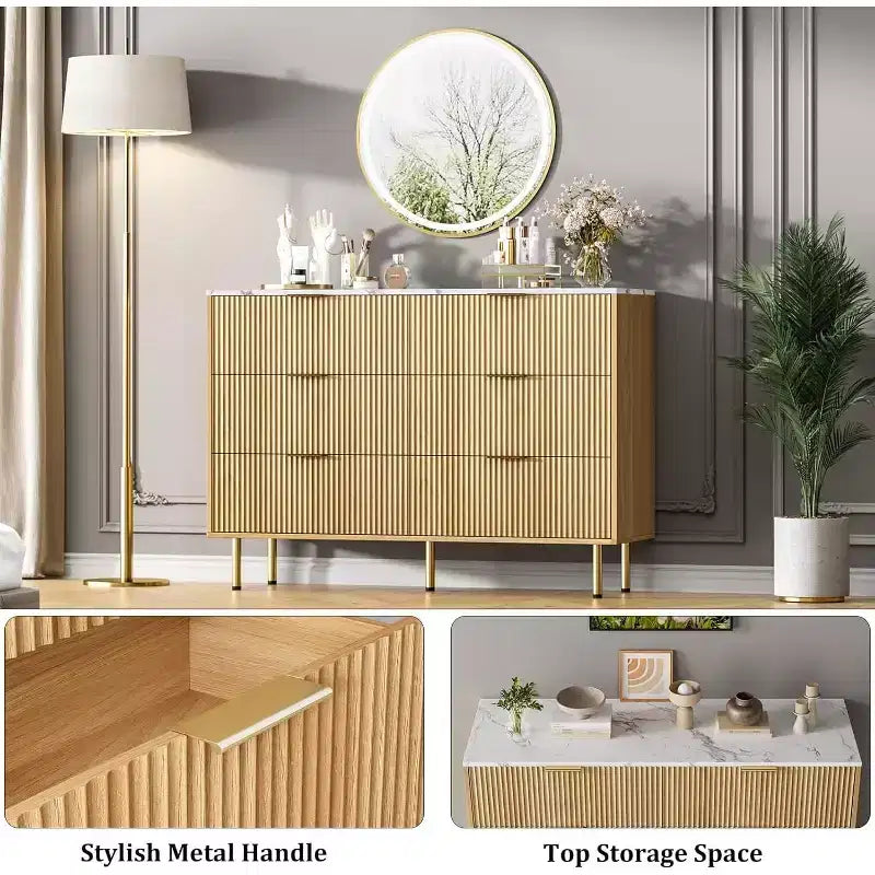 COZONY 6-Drawer Dresser with Fluted Design, Modern Wood Storage Cabinet, Wide Drawer Chest for Bedroom Living Room Entryway