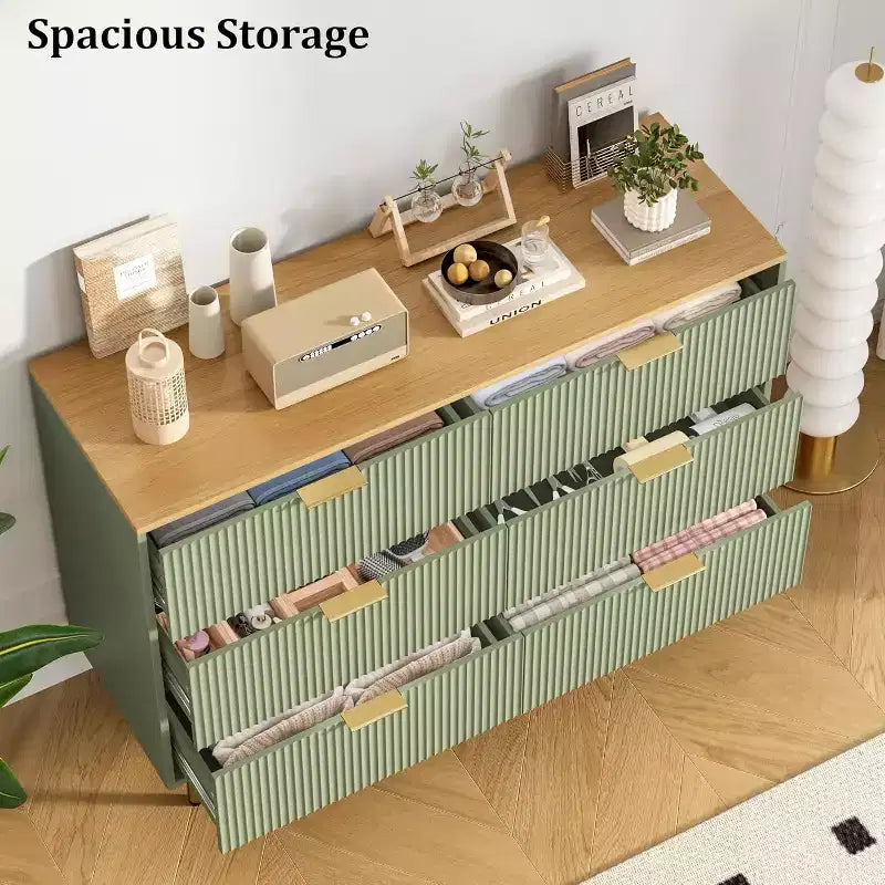 COZONY 6-Drawer Dresser with Fluted Design, Modern Wood Storage Cabinet, Wide Drawer Chest for Bedroom Living Room Entryway