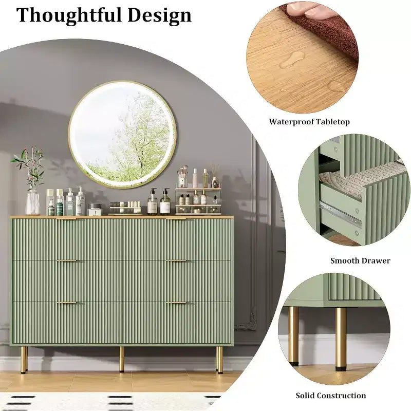 COZONY 6-Drawer Dresser with Fluted Design, Modern Wood Storage Cabinet, Wide Drawer Chest for Bedroom Living Room Entryway