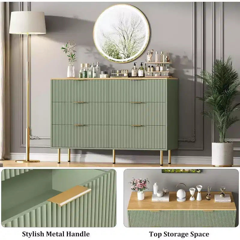 COZONY 6-Drawer Dresser with Fluted Design, Modern Wood Storage Cabinet, Wide Drawer Chest for Bedroom Living Room Entryway