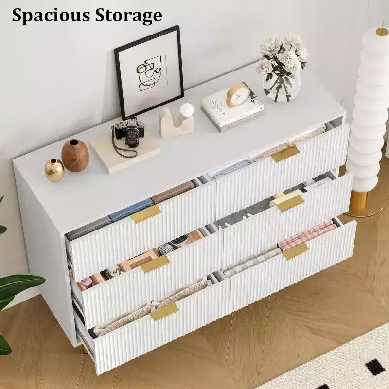 COZONY 6-Drawer Dresser with Fluted Design, Modern Wood Storage Cabinet, Wide Drawer Chest for Bedroom Living Room Entryway