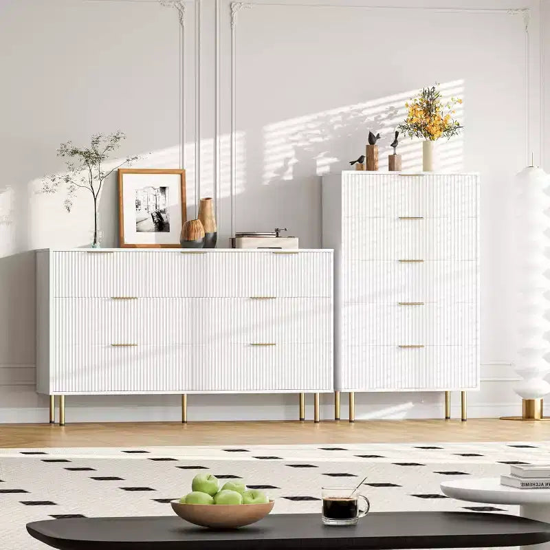 COZONY 6-Drawer Dresser with Fluted Design, Modern Wood Storage Cabinet, Wide Drawer Chest for Bedroom Living Room Entryway