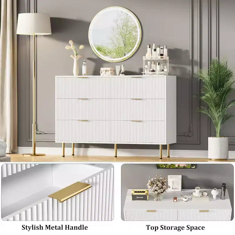 COZONY 6-Drawer Dresser with Fluted Design, Modern Wood Storage Cabinet, Wide Drawer Chest for Bedroom Living Room Entryway