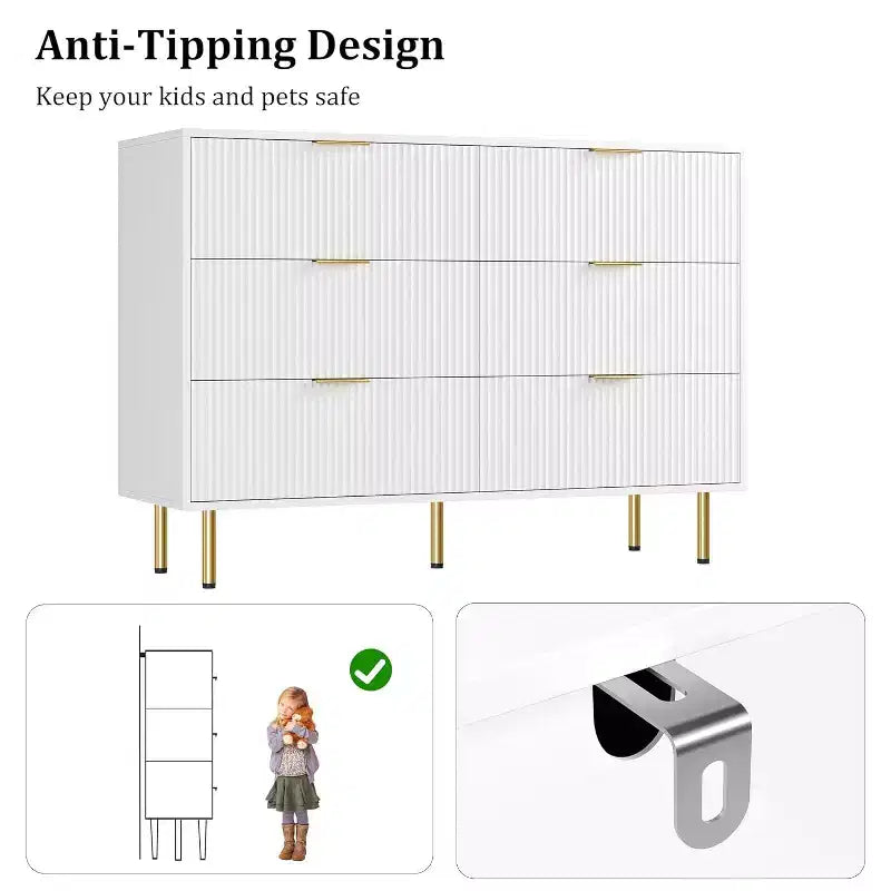 COZONY 6-Drawer Dresser with Fluted Design, Modern Wood Storage Cabinet, Wide Drawer Chest for Bedroom Living Room Entryway