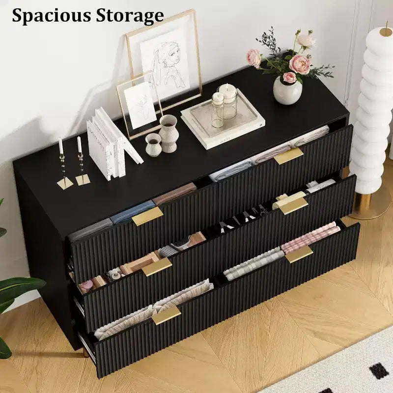 COZONY 6-Drawer Dresser with Fluted Design, Modern Wood Storage Cabinet, Wide Drawer Chest for Bedroom Living Room Entryway
