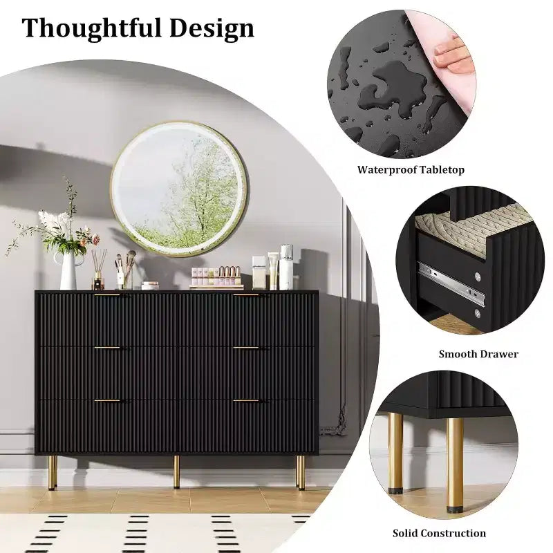 COZONY 6-Drawer Dresser with Fluted Design, Modern Wood Storage Cabinet, Wide Drawer Chest for Bedroom Living Room Entryway