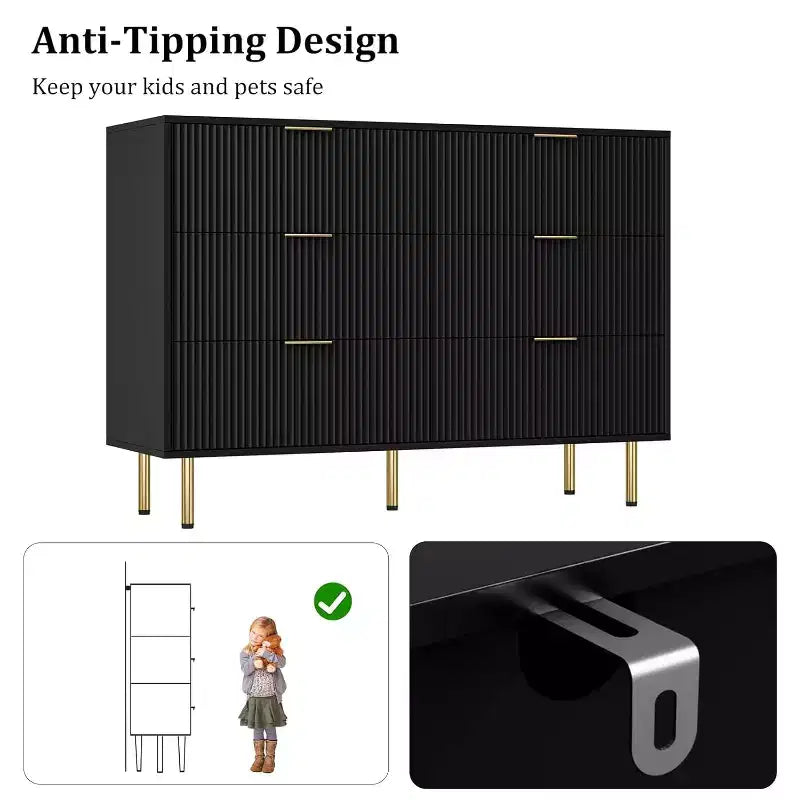 COZONY 6-Drawer Dresser with Fluted Design, Modern Wood Storage Cabinet, Wide Drawer Chest for Bedroom Living Room Entryway