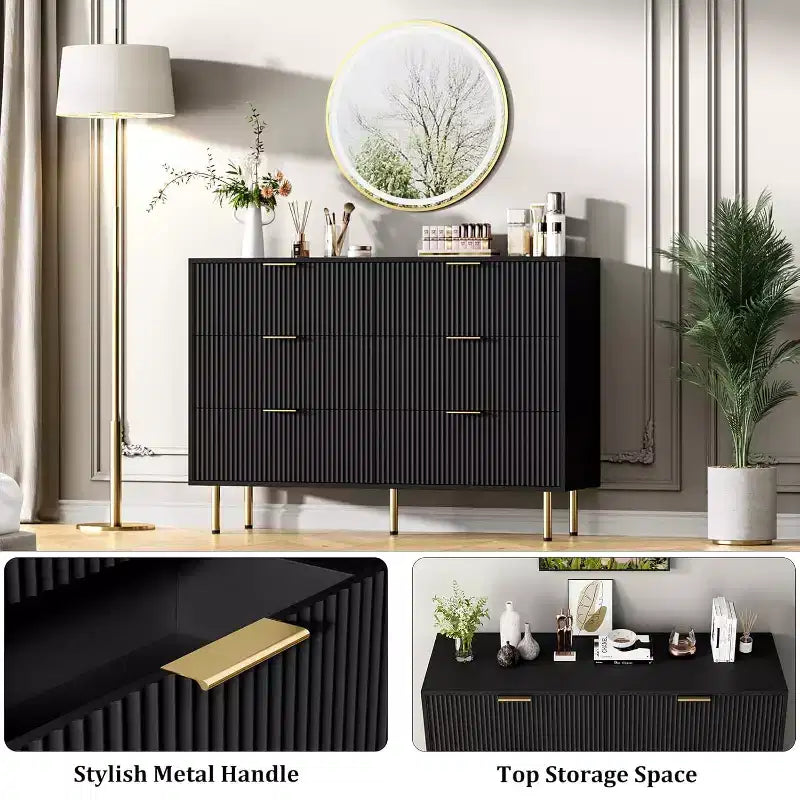 COZONY 6-Drawer Dresser with Fluted Design, Modern Wood Storage Cabinet, Wide Drawer Chest for Bedroom Living Room Entryway