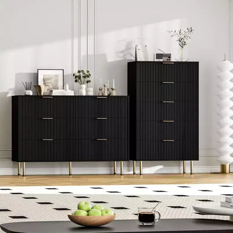 COZONY 6-Drawer Dresser with Fluted Design, Modern Wood Storage Cabinet, Wide Drawer Chest for Bedroom Living Room Entryway