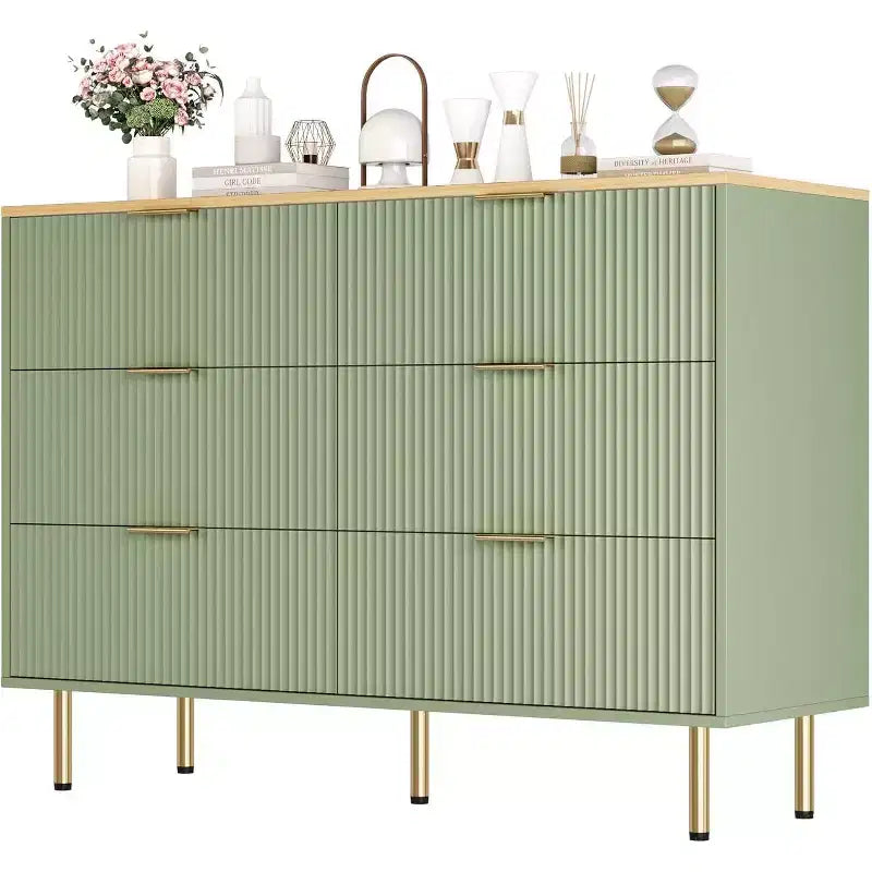 COZONY 6-Drawer Dresser with Fluted Design, Modern Wood Storage Cabinet, Wide Drawer Chest for Bedroom Living Room Entryway