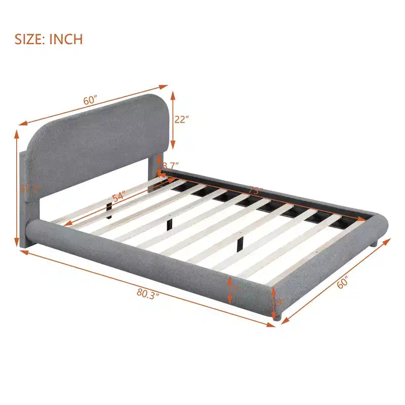 Bellemave Teddy Fleece Full Size Upholstered Platform Bed with Thick Fabric, Solid Frame and Stylish Curve-shaped Design, Gray