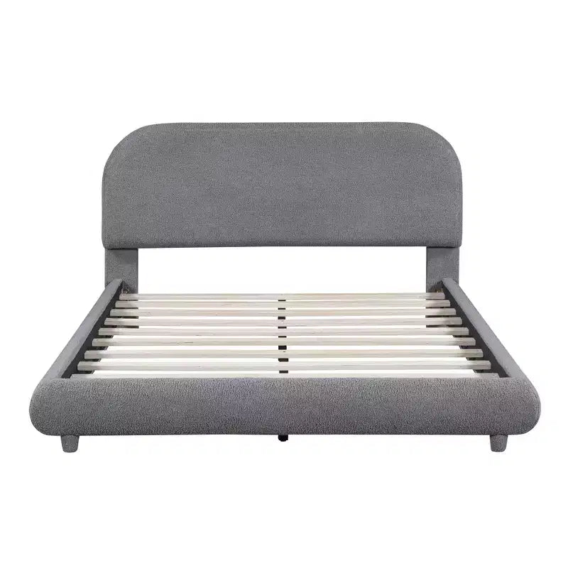 Bellemave Teddy Fleece Full Size Upholstered Platform Bed with Thick Fabric, Solid Frame and Stylish Curve-shaped Design, Gray