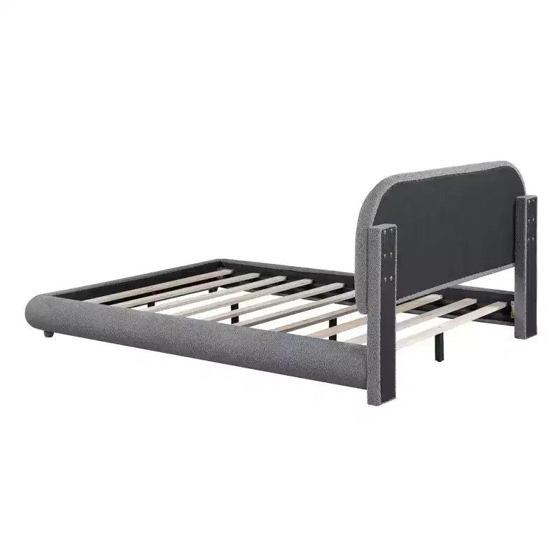 Bellemave Teddy Fleece Full Size Upholstered Platform Bed with Thick Fabric, Solid Frame and Stylish Curve-shaped Design, Gray