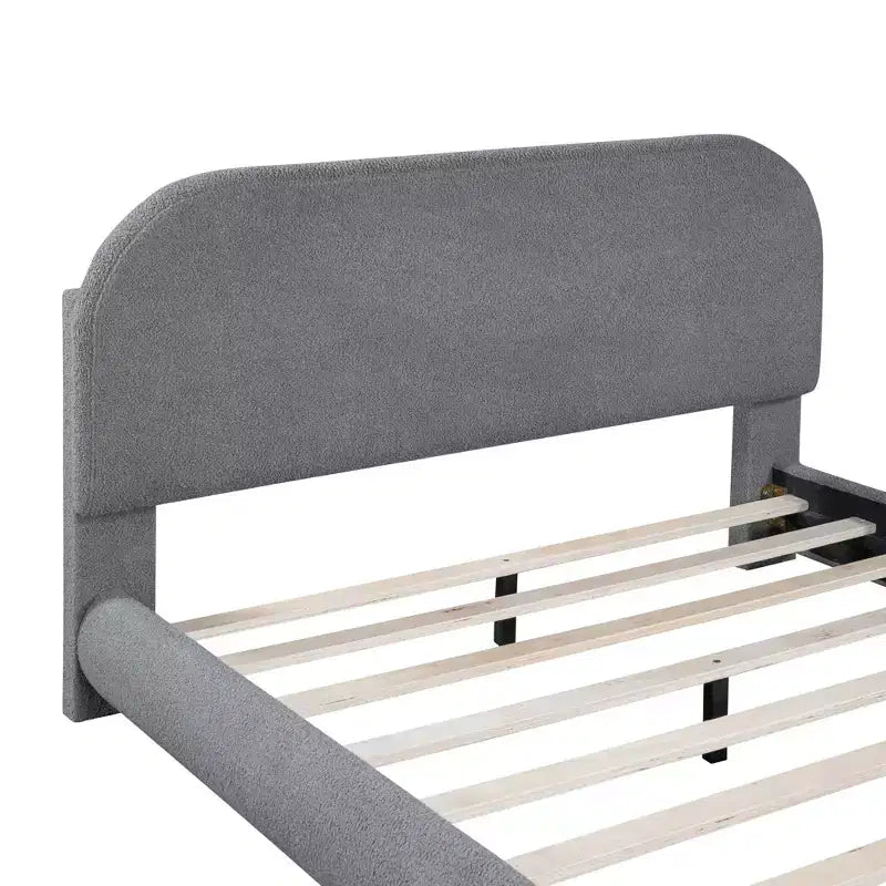 Bellemave Teddy Fleece Full Size Upholstered Platform Bed with Thick Fabric, Solid Frame and Stylish Curve-shaped Design, Gray