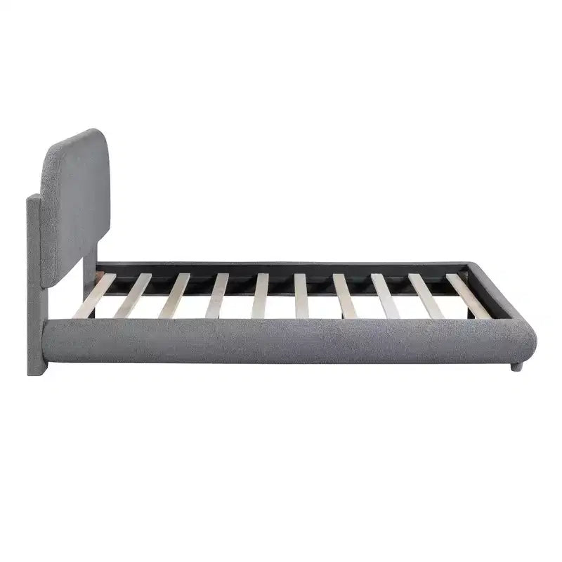 Bellemave Teddy Fleece Full Size Upholstered Platform Bed with Thick Fabric, Solid Frame and Stylish Curve-shaped Design, Gray