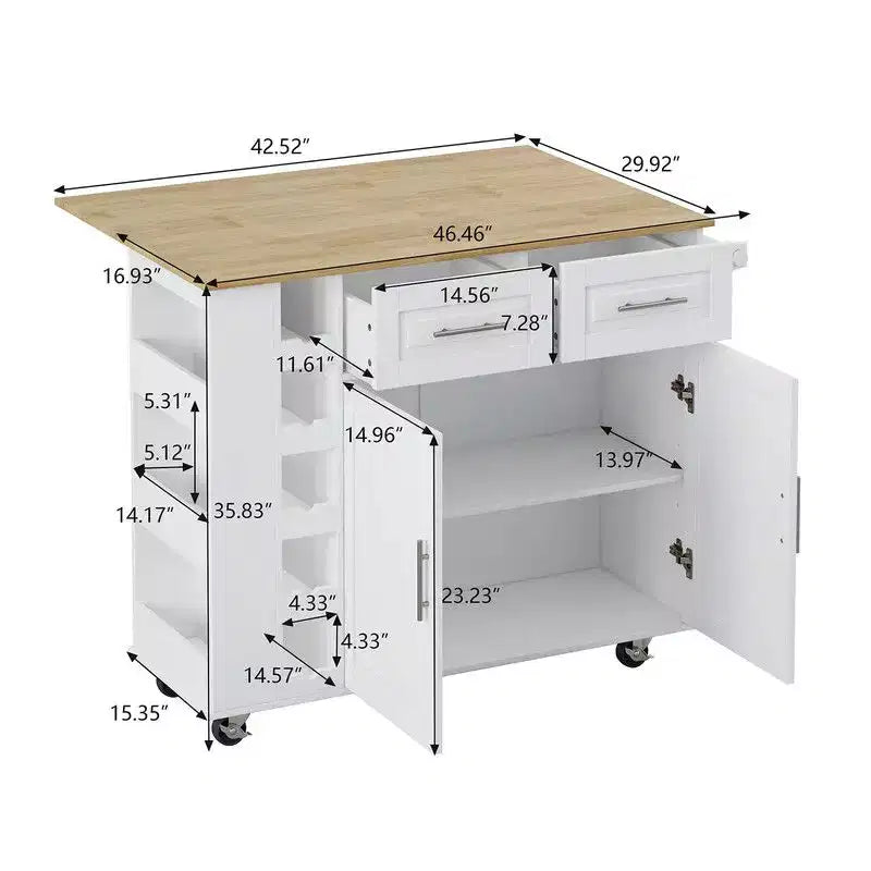 Kitchen Island Cart with 2 Door Cabinet, 2 Drawers, Rolling Island for Kitchen with Storage, Bar Cart