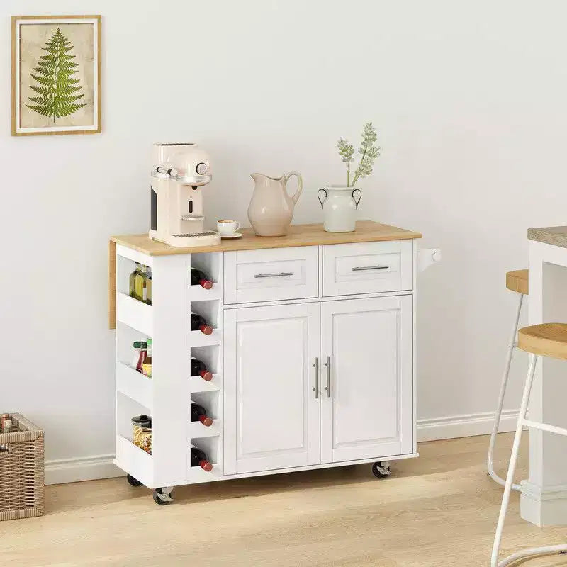 Kitchen Island Cart with 2 Door Cabinet, 2 Drawers, Rolling Island for Kitchen with Storage, Bar Cart