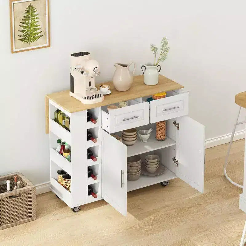 Kitchen Island Cart with 2 Door Cabinet, 2 Drawers, Rolling Island for Kitchen with Storage, Bar Cart