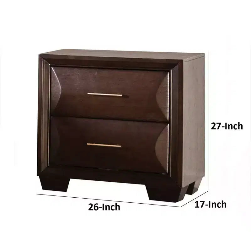 Royal Hampton Nightstand, 2 Drawers, Espresso Brown Solid Wood, 27 Inch