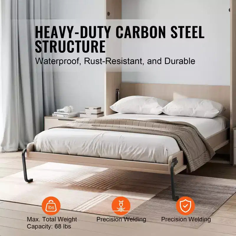 VEVOR Murphy Bed Kit,Queen Size,Vertical Deluxe DIY Wall Bed Mechanical Hardware Kit, Pneumatic Lever Heavy Duty Bed Frame Support, Folding Bed ,Black