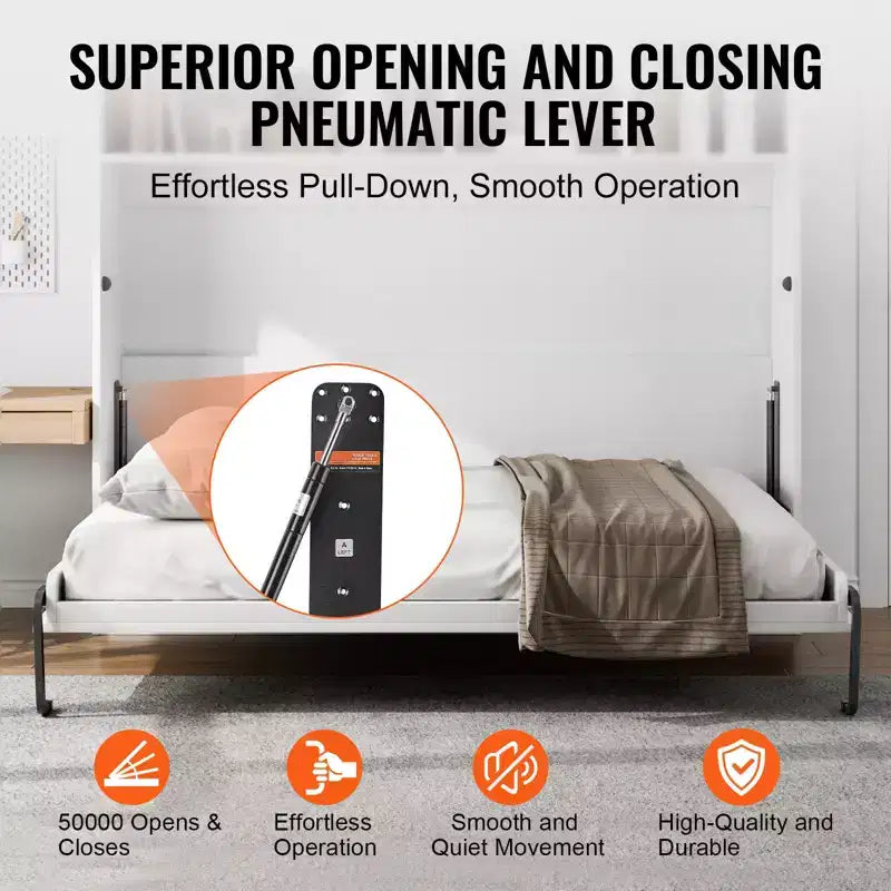 VEVOR Murphy Bed Kit,Queen Size,Vertical Deluxe DIY Wall Bed Mechanical Hardware Kit, Pneumatic Lever Heavy Duty Bed Frame Support, Folding Bed ,Black