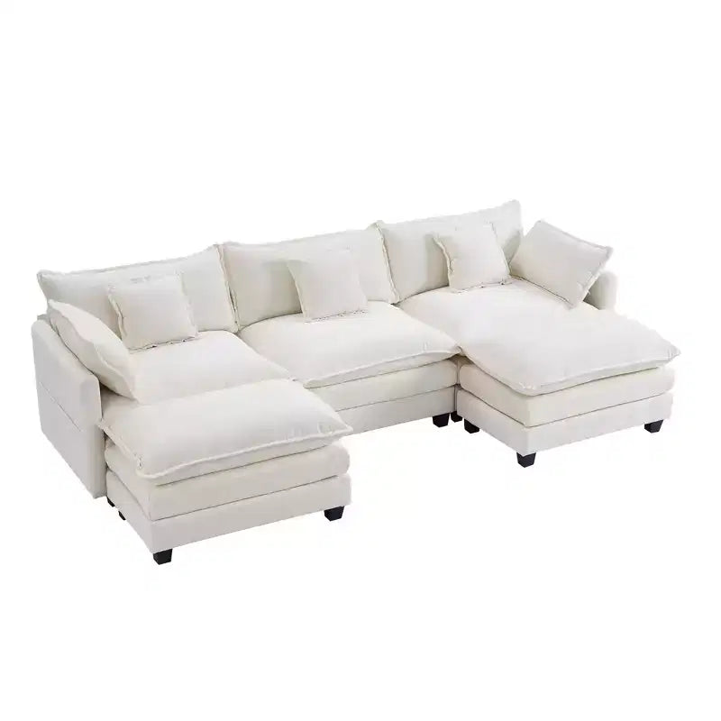 EHMKNP 3-Seat U-Shaped Modern Cloud Couch - Chenille Modular Sectional with Deep Seat, 2 Ottoman & 4 Pillows for Home/Apartment Spaces