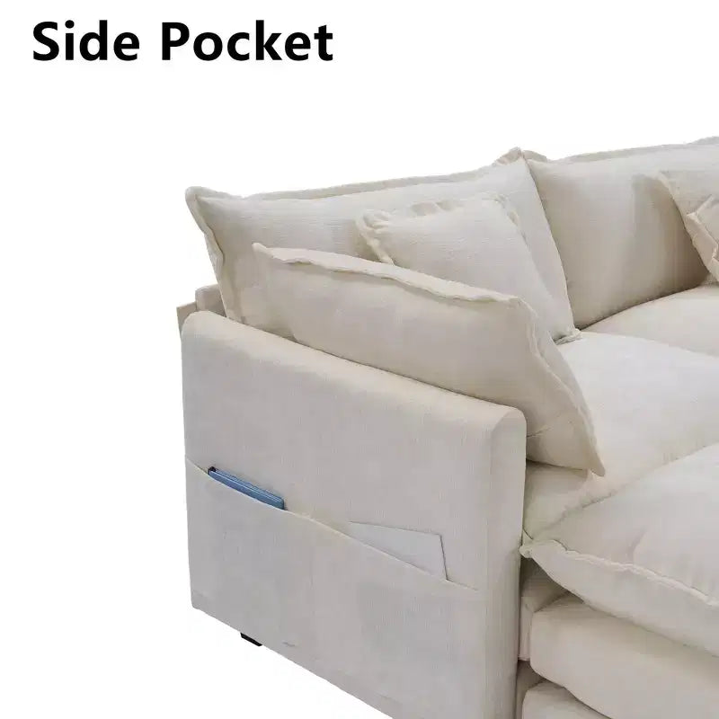 EHMKNP 3-Seat U-Shaped Modern Cloud Couch - Chenille Modular Sectional with Deep Seat, 2 Ottoman & 4 Pillows for Home/Apartment Spaces