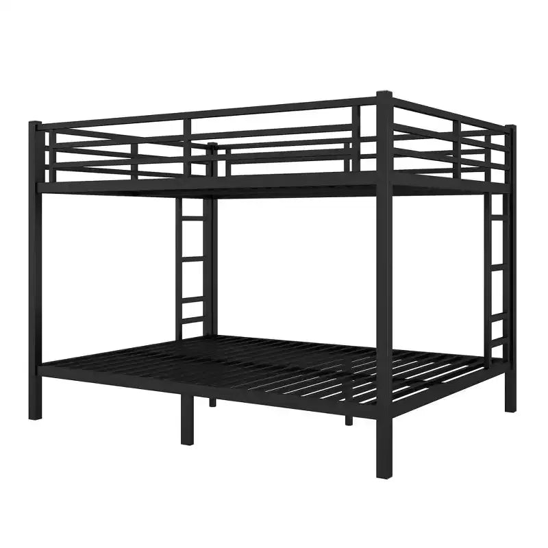 Okak 82.68IN Queen-Over-Queen Bunk Bed with Metal Frame, Space-Saving Twin Bed with Safety Guardrails, Noise Reduced Twin Bed for Teens, Adults, Black
