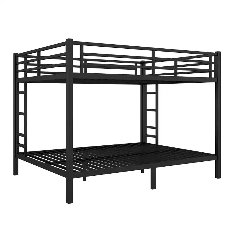 Okak 82.68IN Queen-Over-Queen Bunk Bed with Metal Frame, Space-Saving Twin Bed with Safety Guardrails, Noise Reduced Twin Bed for Teens, Adults, Black