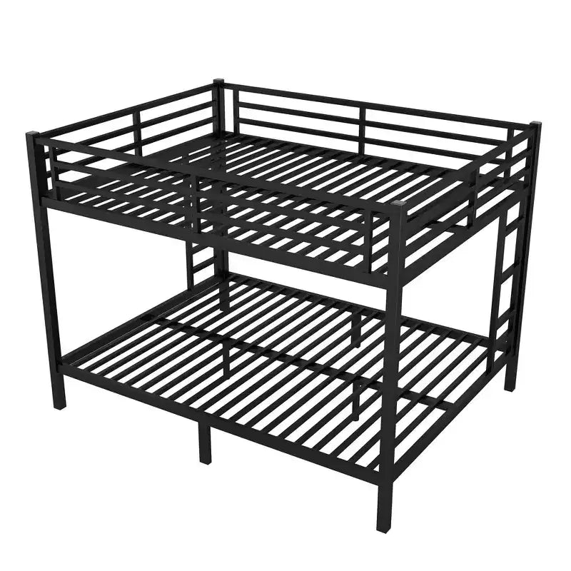Okak 82.68IN Queen-Over-Queen Bunk Bed with Metal Frame, Space-Saving Twin Bed with Safety Guardrails, Noise Reduced Twin Bed for Teens, Adults, Black