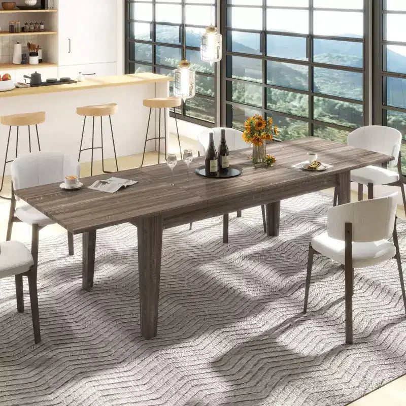 Okak 106.3IN Vintage Dining Table, Extendable Kitchen Table with Long Tabletop, Folding Table for Party, Celebration, Meetings, Dark Oak