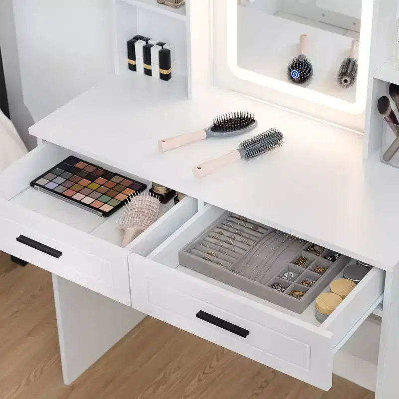 Hommpa Makeup Desk Vanity with Charging Station and Storage Shelves White Basic