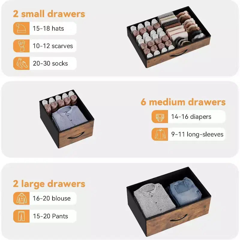 Fabric Dresser with 10 Storage Drawer for Bedroom,55 TV Stand with Power Outlet,Sturdy Metal Frame, Wood Tabletop for Guest Room, Closet, Entryway