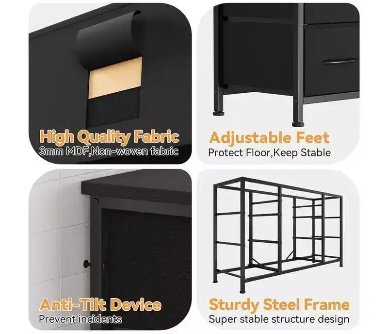 Fabric Dresser with 10 Storage Drawer for Bedroom,55 TV Stand with Power Outlet,Sturdy Metal Frame, Wood Tabletop for Guest Room, Closet, Entryway