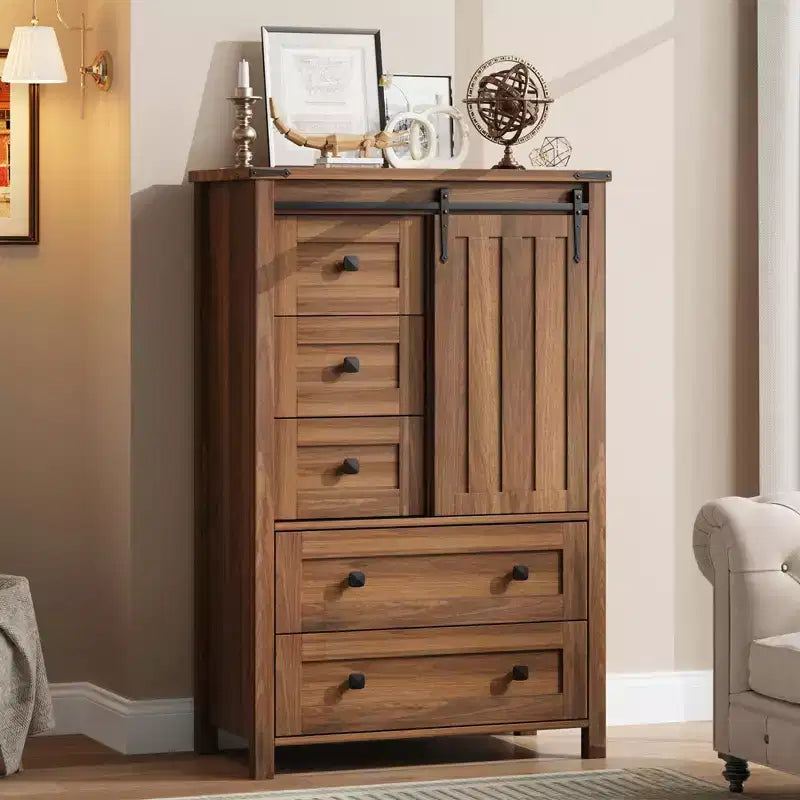 5-Drawer Dresser, Modern Wooden Bedroom Chest of Drawers With Storage Drawers, Farmhouse Style TV Stand for Living Room, Bedroom, Hallway
