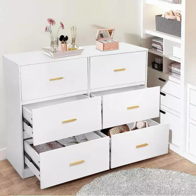 6-Drawer Double Dresser, 47 Wide TV Stand and Storage Cabinet for Bedroom