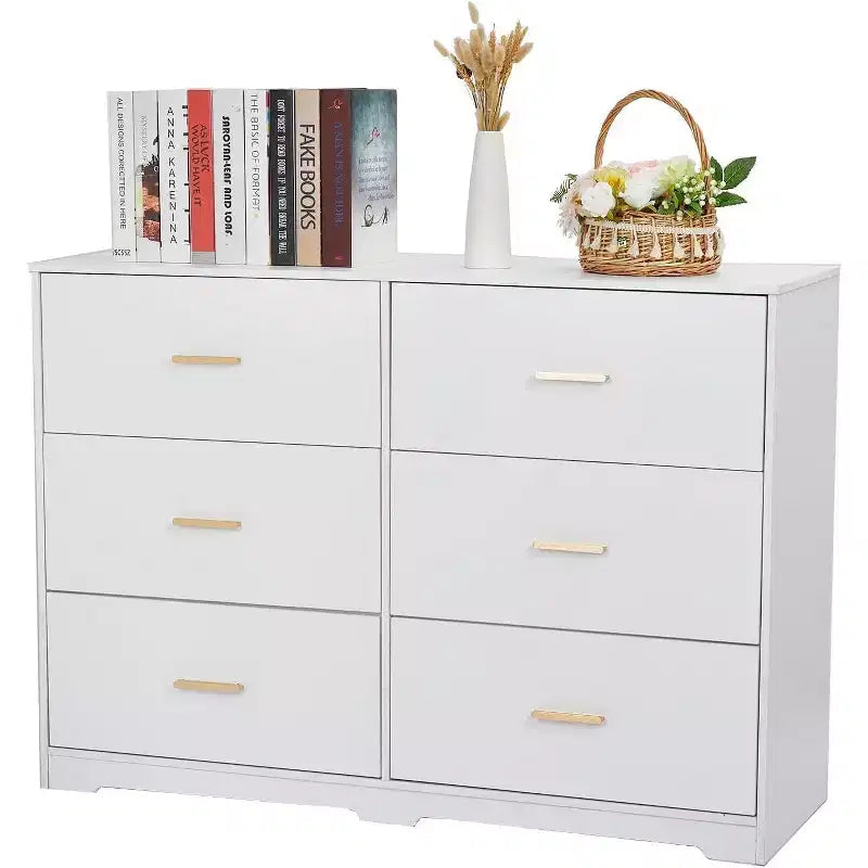 6-Drawer Double Dresser, 47 Wide TV Stand and Storage Cabinet for Bedroom