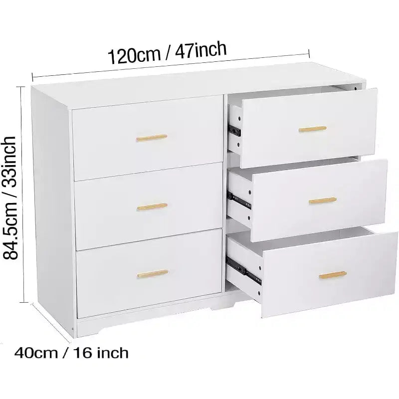 6-Drawer Double Dresser, 47 Wide TV Stand and Storage Cabinet for Bedroom
