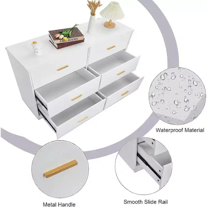 6-Drawer Double Dresser, 47 Wide TV Stand and Storage Cabinet for Bedroom