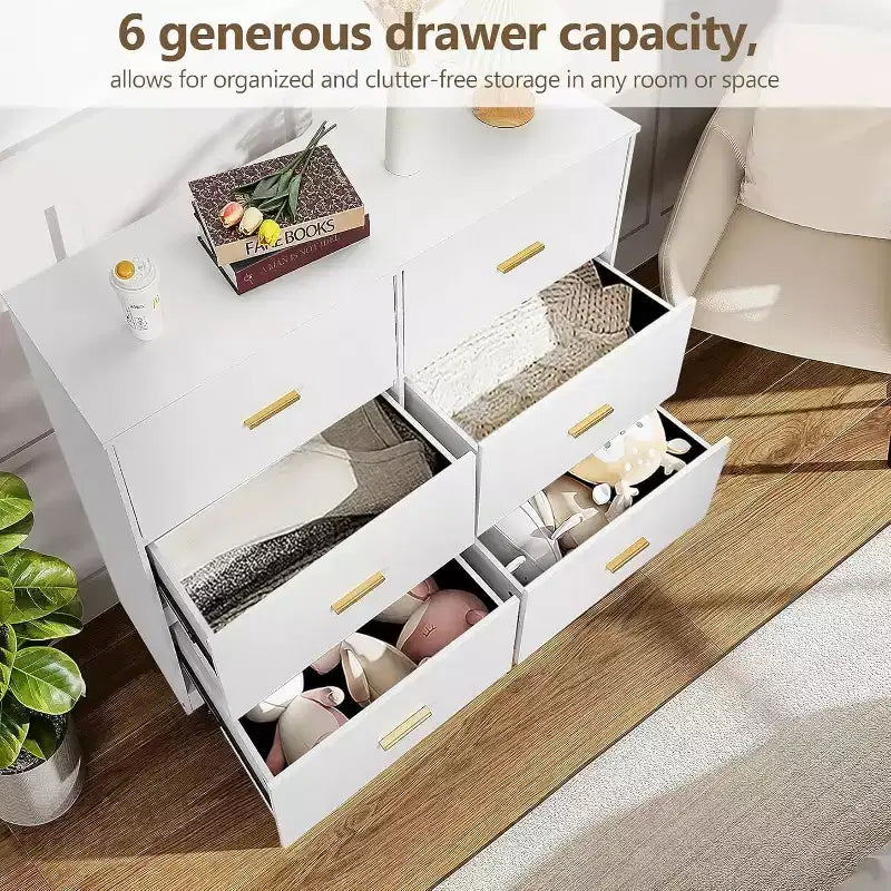 6-Drawer Double Dresser, 47 Wide TV Stand and Storage Cabinet for Bedroom