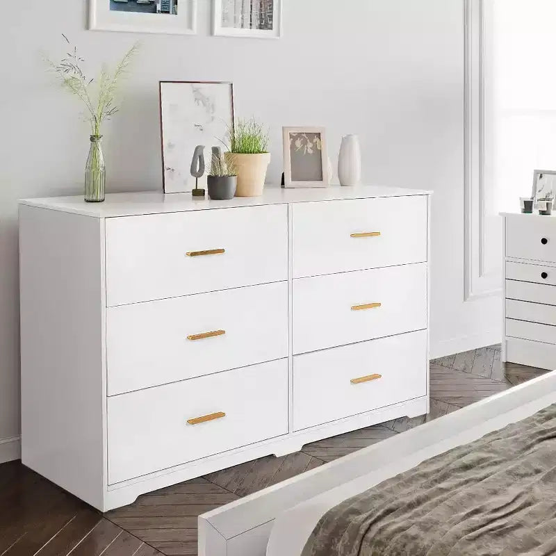 6-Drawer Double Dresser, 47 Wide TV Stand and Storage Cabinet for Bedroom
