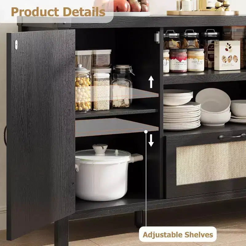 Large Buffet Sideboard Cabinet with Storages Drawers,59 Coffee Bar Cabinet with with Adjustable Shelves for Kitchen/Dining Room/Living Room
