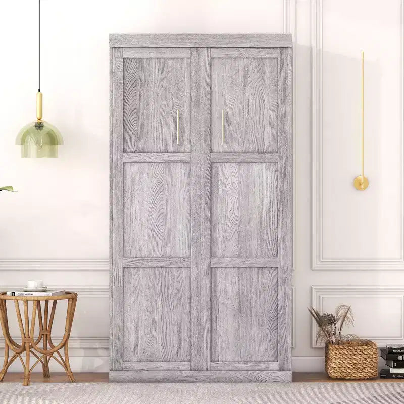 Wood Murphy Bed, Cabinet Beds Foldable Wall Bed Frame for Guest Room Home Office, Gray, Grey