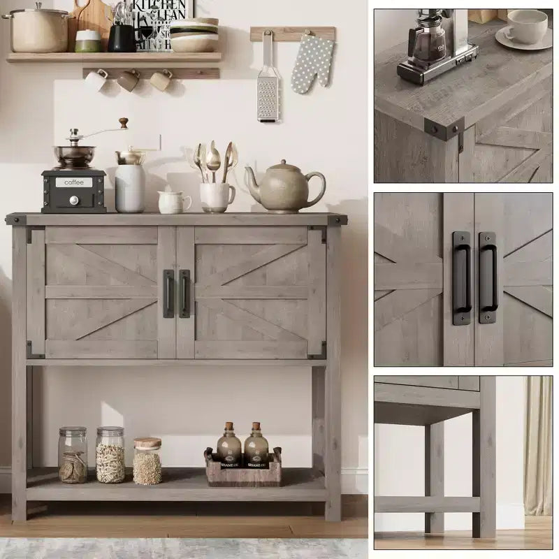 31.5 Farmhouse Console Table  2-Door Entryway Sofa Table with Open Shelf for Living Room/Kitchen/Bedroom