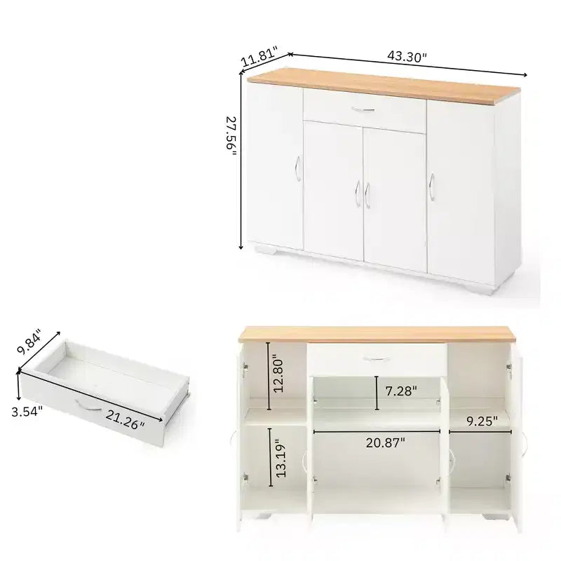 FurnitureR Modern Farmhouse Sideboard Buffet Storage Cabinet, Wooden Coffee Buffet Table with Drawer and Shelves, 43.3 Barn Doors Storage Cabinet