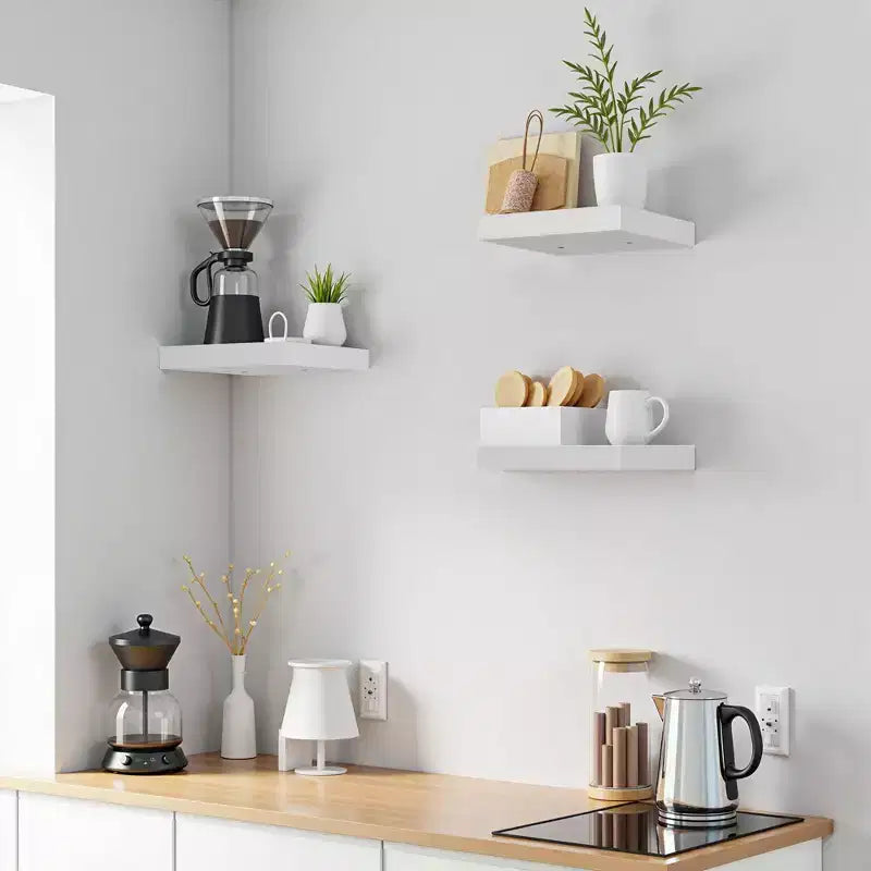 FurnitureR Square Floating Shelves Set of 3, Wall Mounted Rustic Wood Shelves for Bathroom, Bedroom, Living Room, Kitchen, White