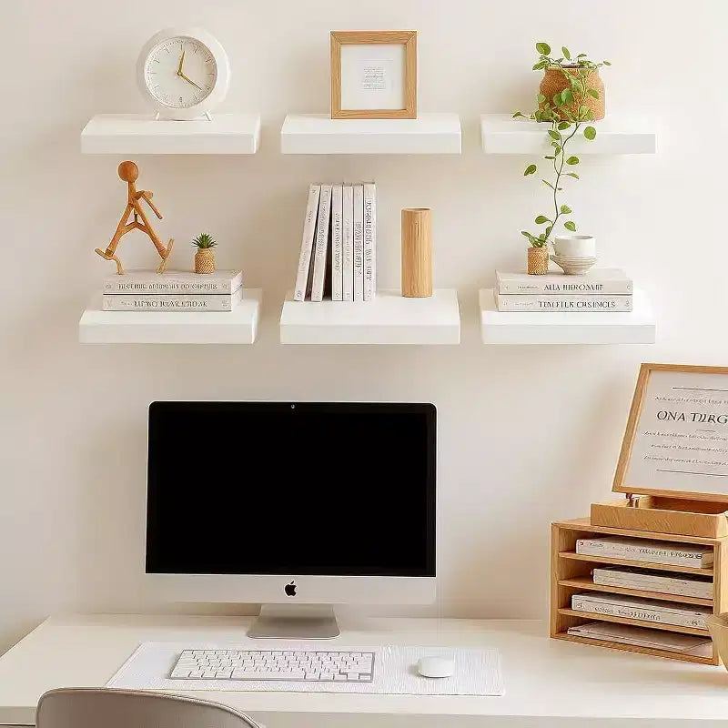 FurnitureR Square Floating Shelves Set of 3, Wall Mounted Rustic Wood Shelves for Bathroom, Bedroom, Living Room, Kitchen, White