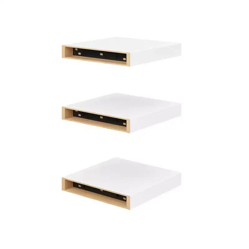 FurnitureR Square Floating Shelves Set of 3, Wall Mounted Rustic Wood Shelves for Bathroom, Bedroom, Living Room, Kitchen, White