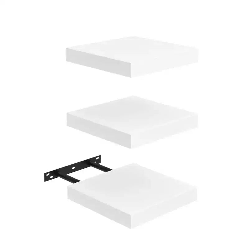 FurnitureR Square Floating Shelves Set of 3, Wall Mounted Rustic Wood Shelves for Bathroom, Bedroom, Living Room, Kitchen, White