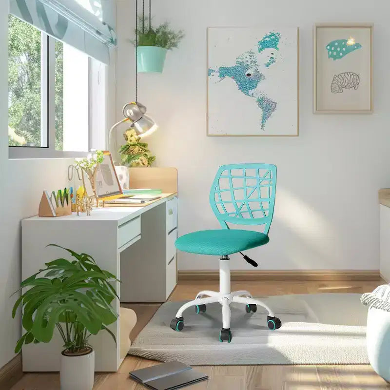Chaise de bureau FurnitureR, chaise de bureau réglable avec dossier en plastique et coussin d'assise rembourré, chaise pivotante à roulettes, vert